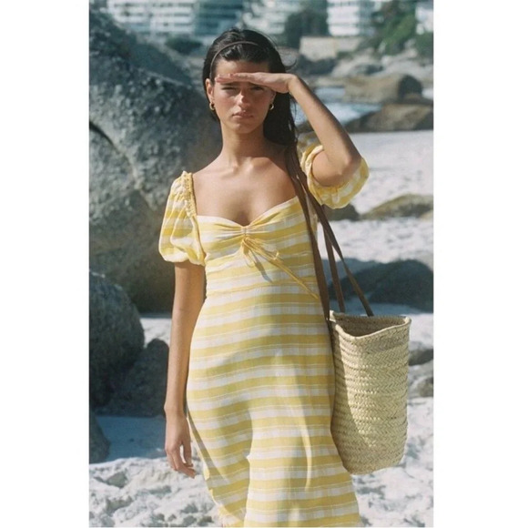 Anthropologie Faithfull the Brand Juniper Midi Dress Ligne Check Yellow Plaid - Picture 2 of 8